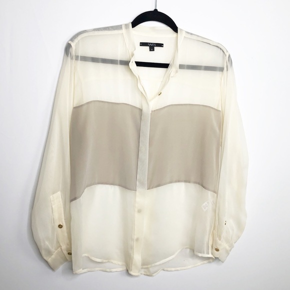 NAVEN sheer button down color block silk blouse - Picture 8 of 8